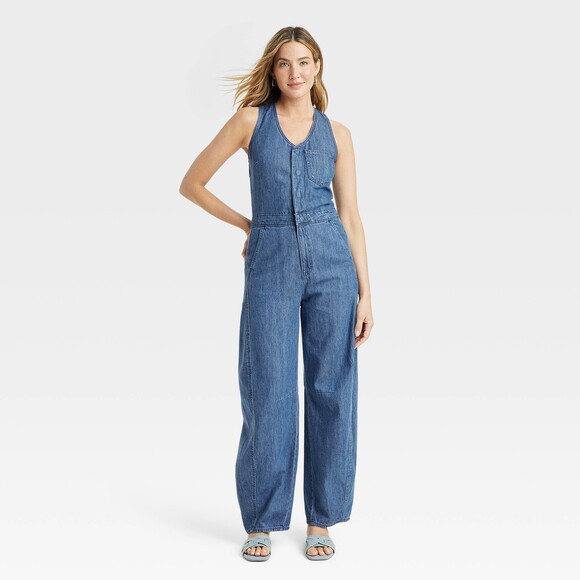Universal Thread Pants - Curved Leg Denim Jumpsuit - Medium Wash 10
